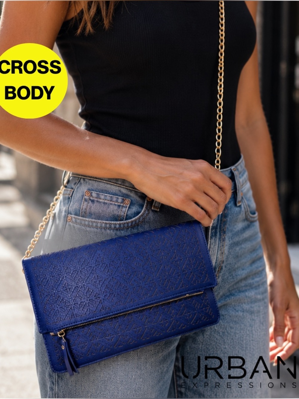 2/for $20 🪩 URBAN EXPRESSIONS Navy Blue Laser-Cut, Crossbody Purse Clutch 6x11”